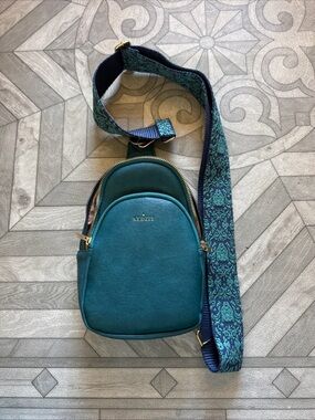 kenzie Teal Crossbody Bag with Patterned Strap